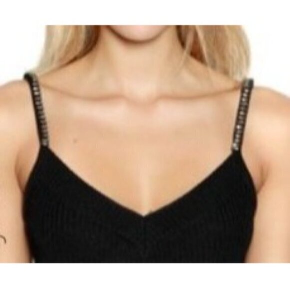 N21 Crystal Embellished Strap Knit Top Black Red - Picture 2 of 8